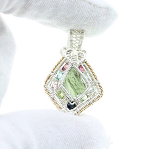Handmade Moldavite & Tourmaline Pendant – Sterling Silver Crystal Necklace